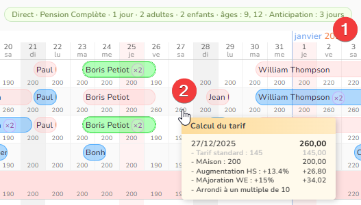 Options du calendrier détaillé