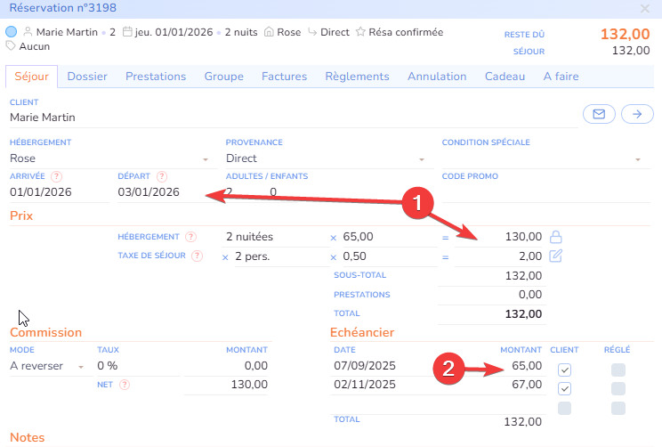 acompte réservation