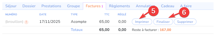 acompte réservation