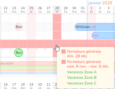 calendrier détaillé