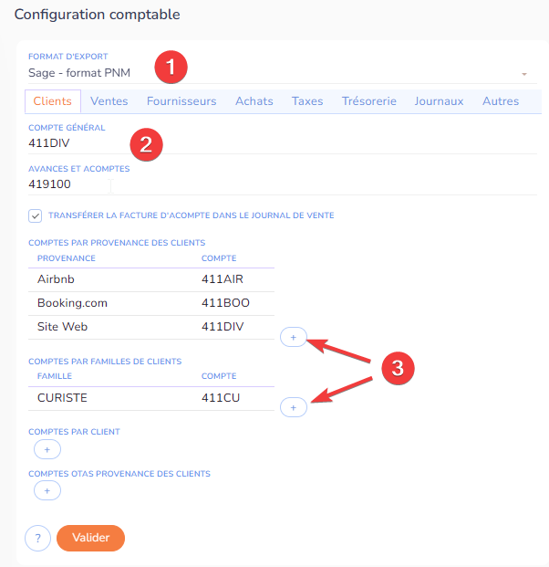 Configurer l'export comptable
