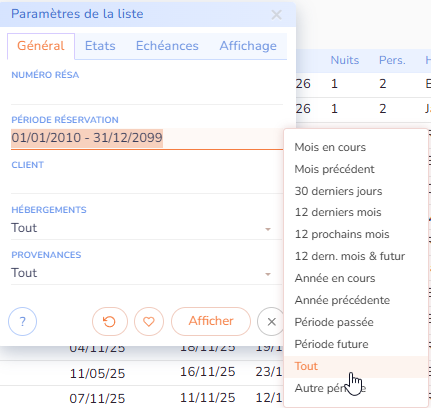 Saisie de périodes prédéfinies Saisie de périodes prédéfinies