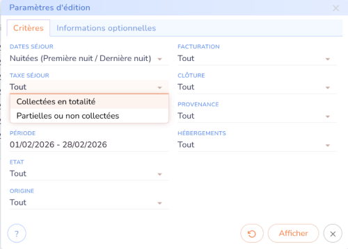 Taxe de séjour collectée