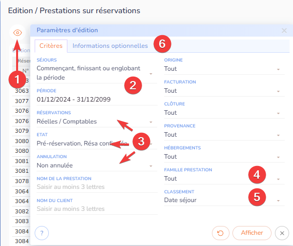Prestations sur réservations