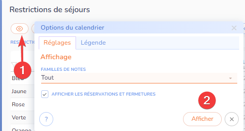 Option affichage calendrier des restrictions
